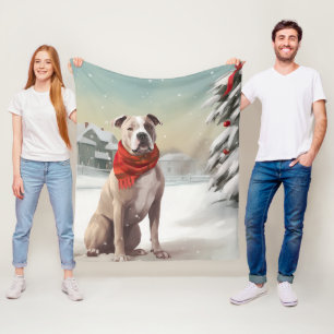 American Staffordshire Dog in Snow Christmas Fleece Blanket