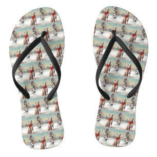 American Staffordshire Dog in Snow Christmas  Flip Flops