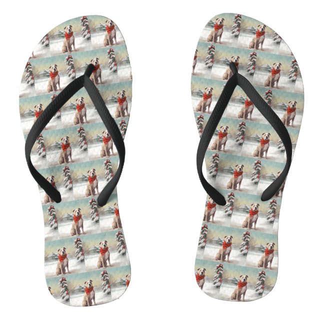 American Staffordshire Dog in Snow Christmas  Flip Flops (Footbed)