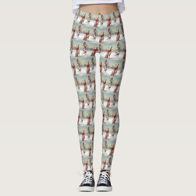 American Staffordshire Dog in Snow Christmas  Leggings (Front)