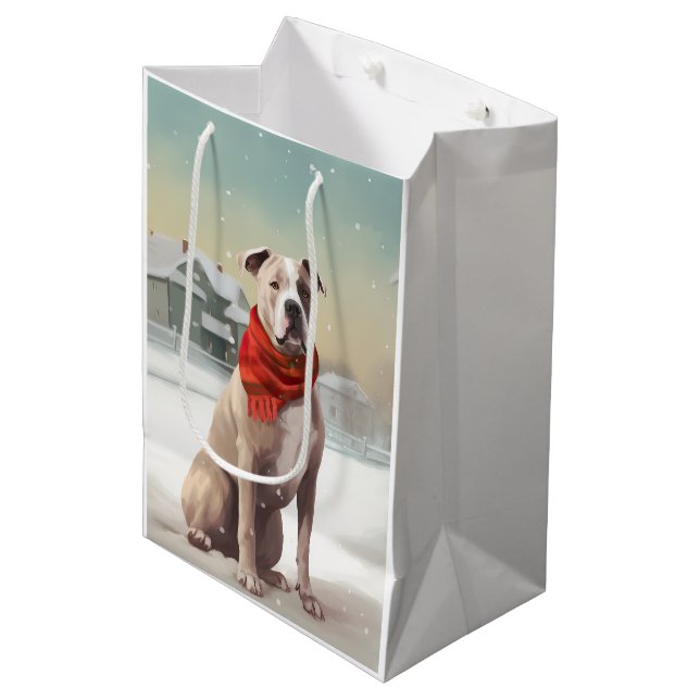 American Staffordshire Dog in Snow Christmas  Medium Gift Bag (Front Angled)
