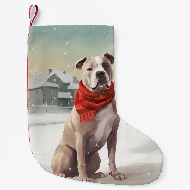 American Staffordshire Dog in Snow Christmas  Small Christmas Stocking (Front)