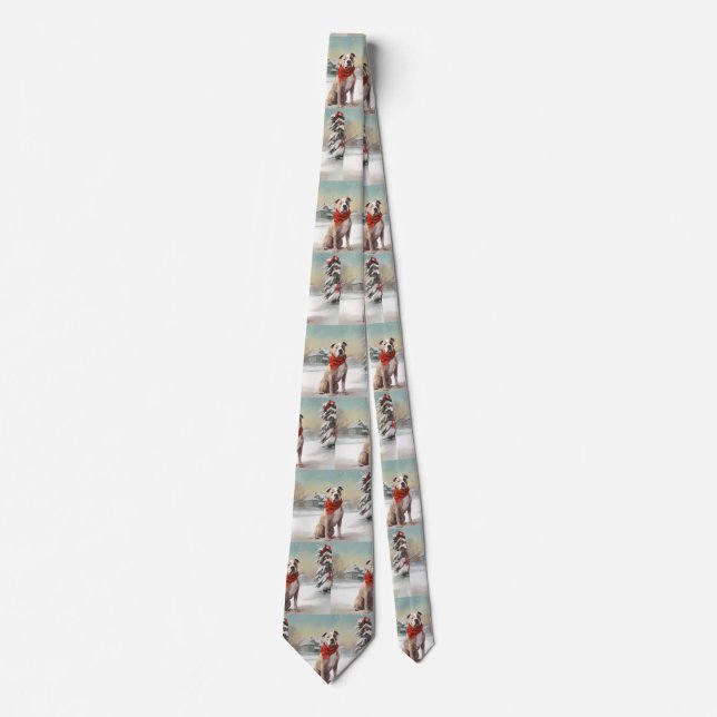 American Staffordshire Dog in Snow Christmas  Tie (Front)