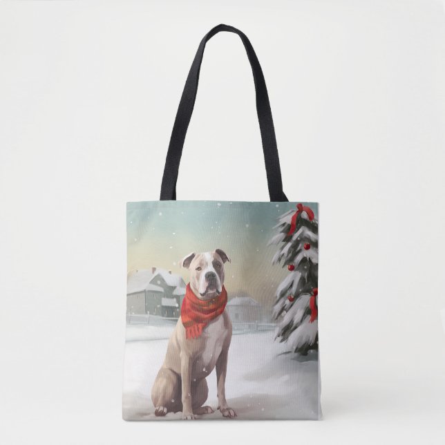 American Staffordshire Dog in Snow Christmas  Tote Bag (Front)