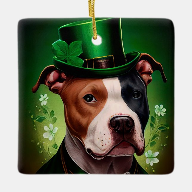 American Staffordshire dog in St. Patrick's Day Ceramic Ornament (Front)