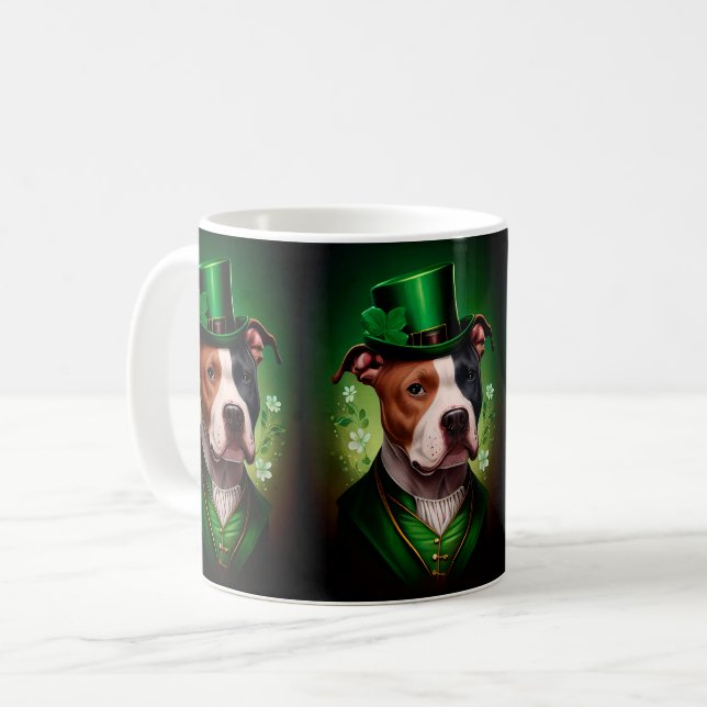 American Staffordshire dog in St. Patrick's Day Coffee Mug (Front Left)