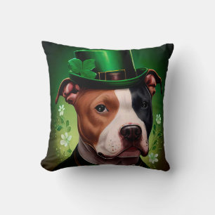 American Staffordshire dog in St. Patrick's Day  Cushion