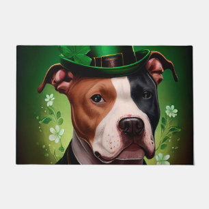 American Staffordshire dog in St. Patrick's Day Doormat