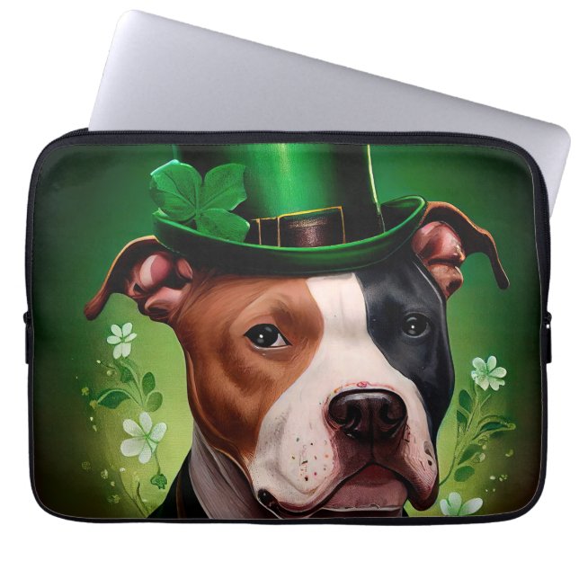 American Staffordshire dog in St. Patrick's Day Laptop Sleeve (Front)