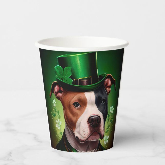 American Staffordshire dog in St. Patrick's Day Paper Cups (Front)