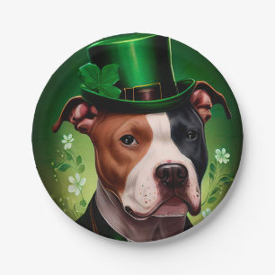 American Staffordshire dog in St. Patrick's Day Paper Plate
