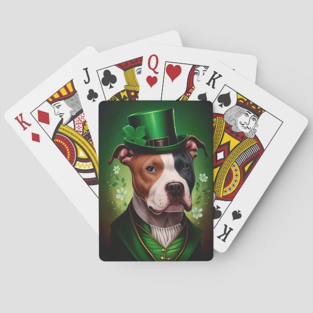 American Staffordshire dog in St. Patrick's Day Playing Cards (Back)