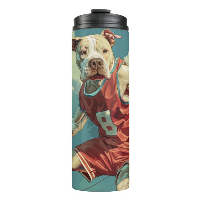 American Staffordshire Dog Playing Basketball Thermal Tumbler (Front)