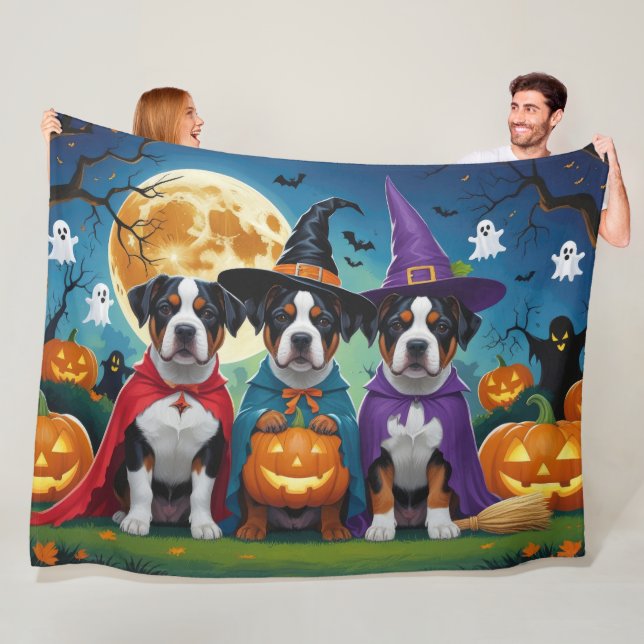 American Staffordshire Dog Pumpkin Halloween Funny Fleece Blanket (In Situ)