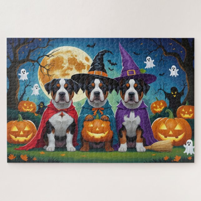 American Staffordshire Dog Pumpkin Halloween Funny Jigsaw Puzzle (Horizontal)