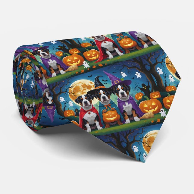 American Staffordshire Dog Pumpkin Halloween Funny Tie (Rolled)