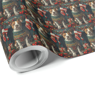 American Staffordshire Dog With Christmas Gifts Wrapping Paper