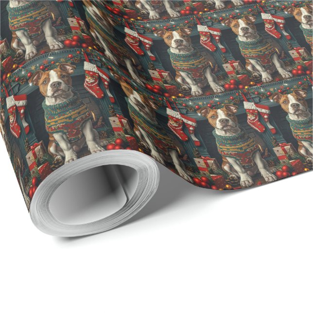 American Staffordshire Dog With Christmas Gifts Wrapping Paper (Roll Corner)