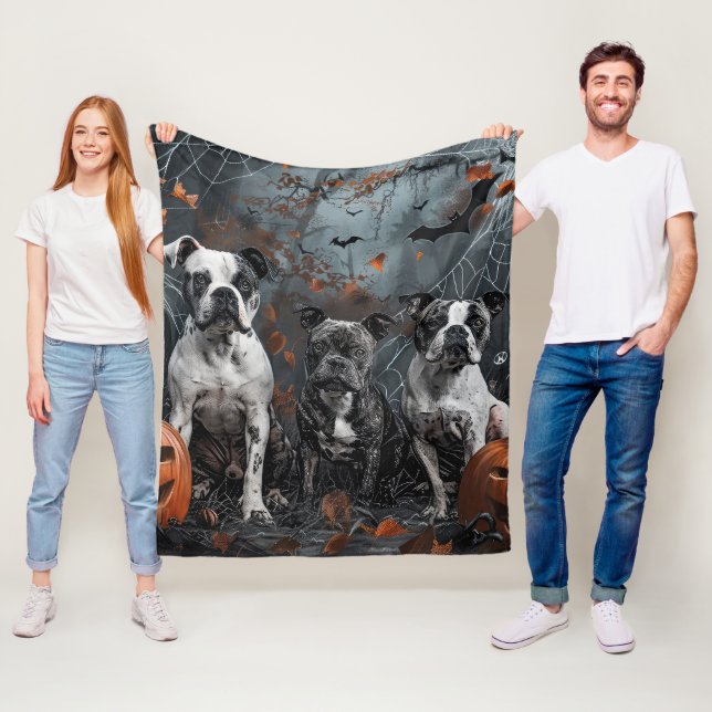 American Staffordshire Halloween Night Doggy  Fleece Blanket (In Situ)