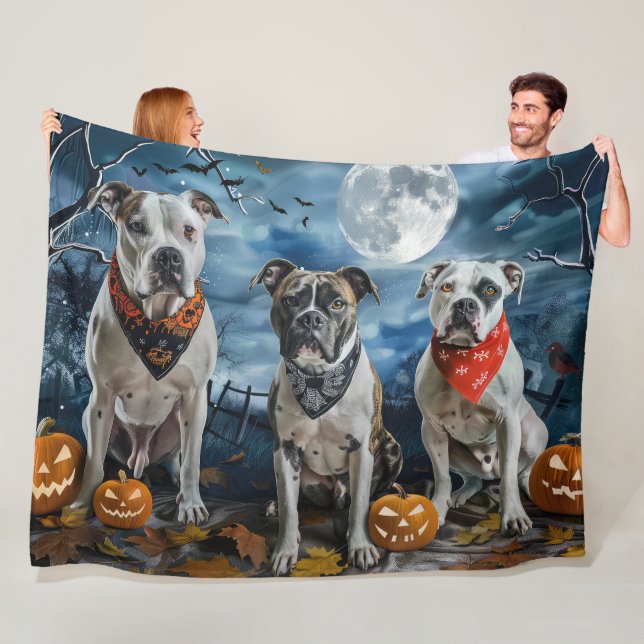 American Staffordshire Halloween Spooky  Fleece Blanket (In Situ)