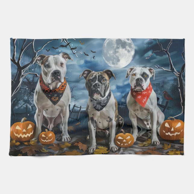 American Staffordshire Halloween Spooky  Tea Towel (Horizontal)