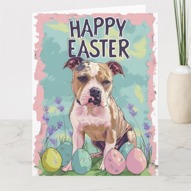 American Staffordshire Happy Easter Card (Front)