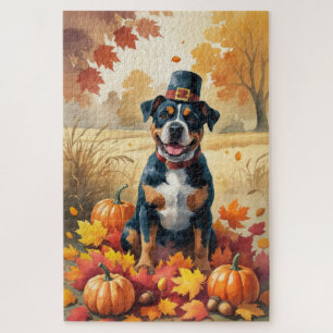 American Staffordshire in Autumn Leaves  Jigsaw Puzzle