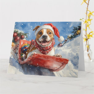 American Staffordshire in Sledge Christmas Card