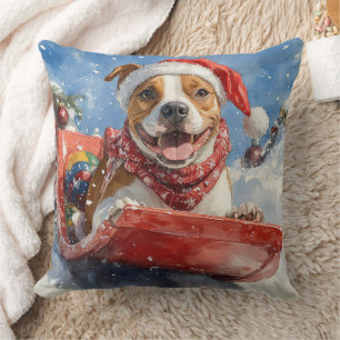 American Staffordshire in Sledge Christmas Cushion