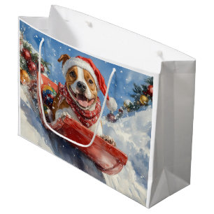 American Staffordshire in Sledge Christmas Large Gift Bag
