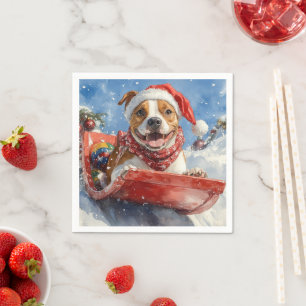 American Staffordshire in Sledge Christmas Napkin