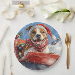 American Staffordshire in Sledge Christmas Paper Plate