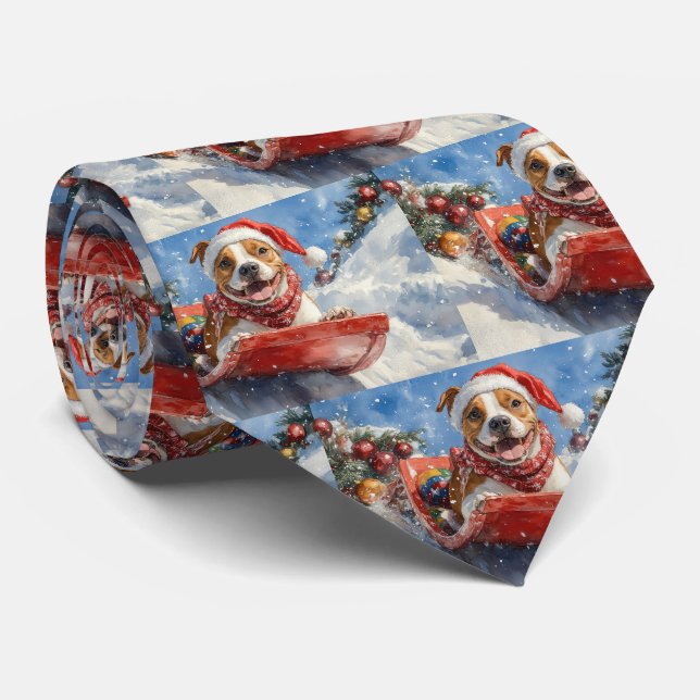 American Staffordshire in Sledge Christmas Tie (Rolled)