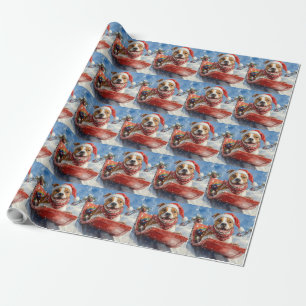 American Staffordshire in Sledge Christmas Wrapping Paper