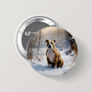 American Staffordshire Let It Snow Christmas 6 Cm Round Badge