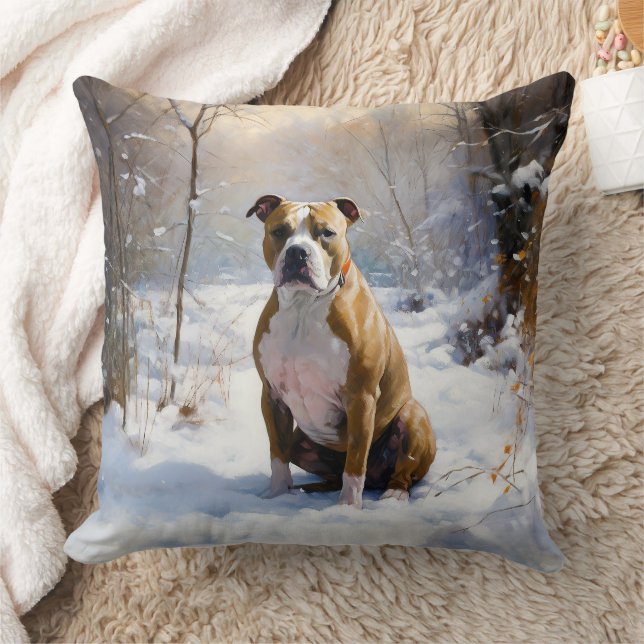 American Staffordshire Let It Snow Christmas  Cushion (Blanket)