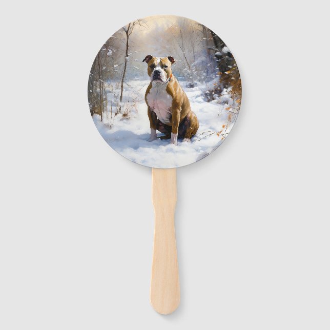 American Staffordshire Let It Snow Christmas  Hand Fan (Front)