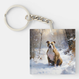 American Staffordshire Let It Snow Christmas  Key Ring