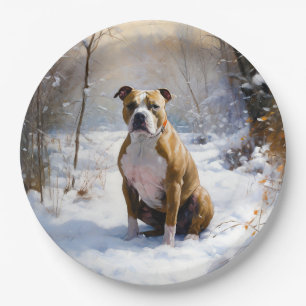 American Staffordshire Let It Snow Christmas  Paper Plate