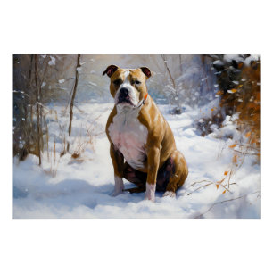 American Staffordshire Let It Snow Christmas  Poster