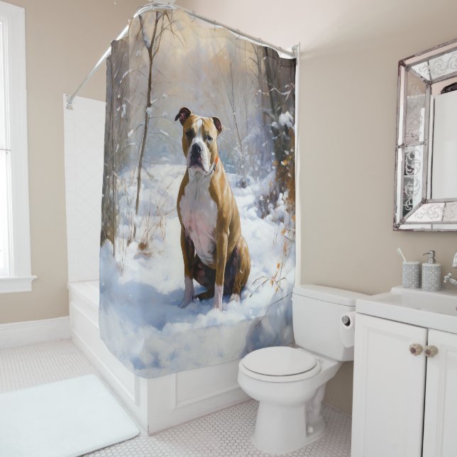 American Staffordshire Let It Snow Christmas  Shower Curtain (In Situ)