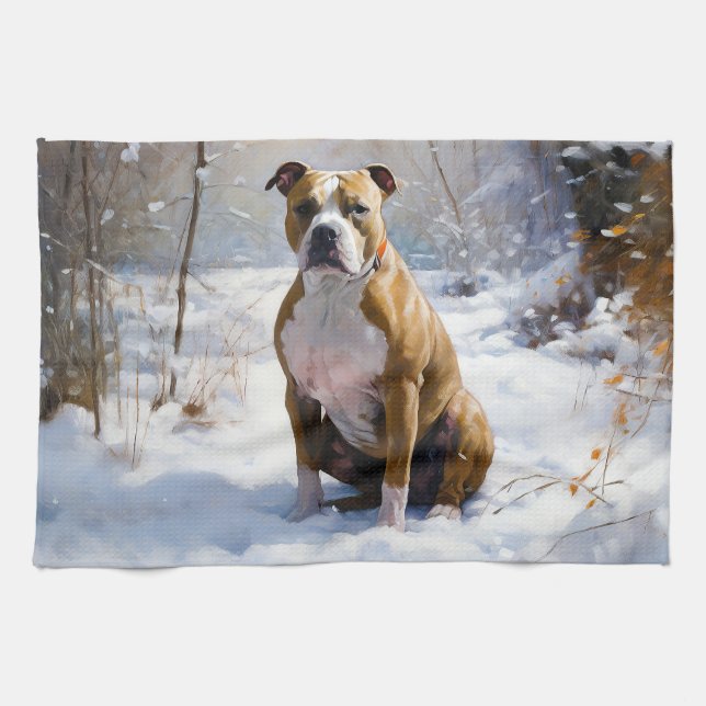 American Staffordshire Let It Snow Christmas  Tea Towel (Horizontal)