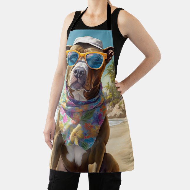 American Staffordshire on Beach,summer gift Apron (Insitu)