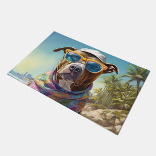 American Staffordshire on Beach,summer gift Doormat