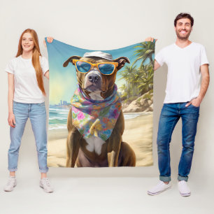 American Staffordshire on Beach,summer gift Fleece Blanket