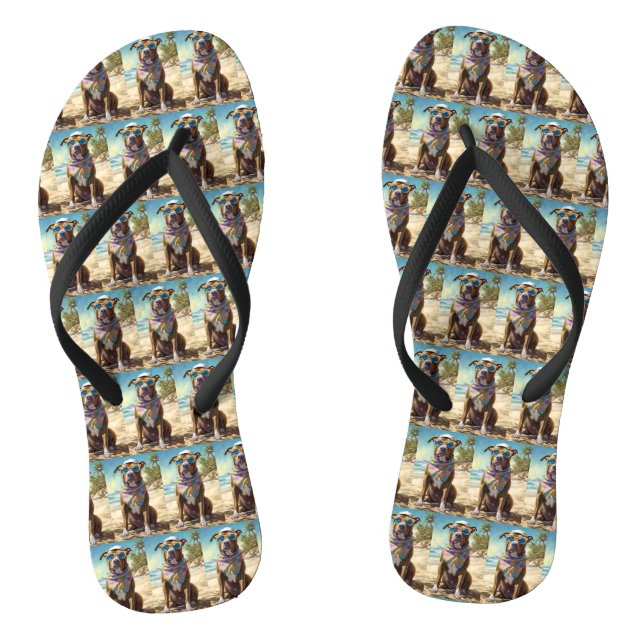American Staffordshire on Beach,summer gift Flip Flops (Footbed)