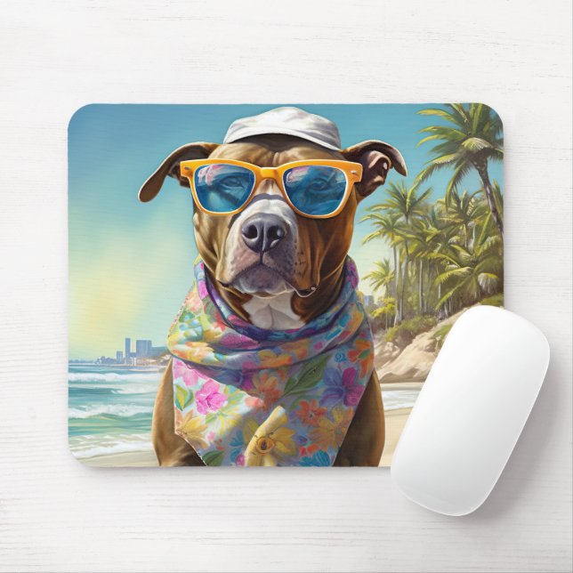 American Staffordshire on Beach,summer gift Mouse Mat (With Mouse)