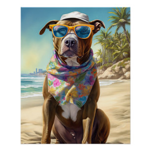 American Staffordshire on Beach,summer gift Poster