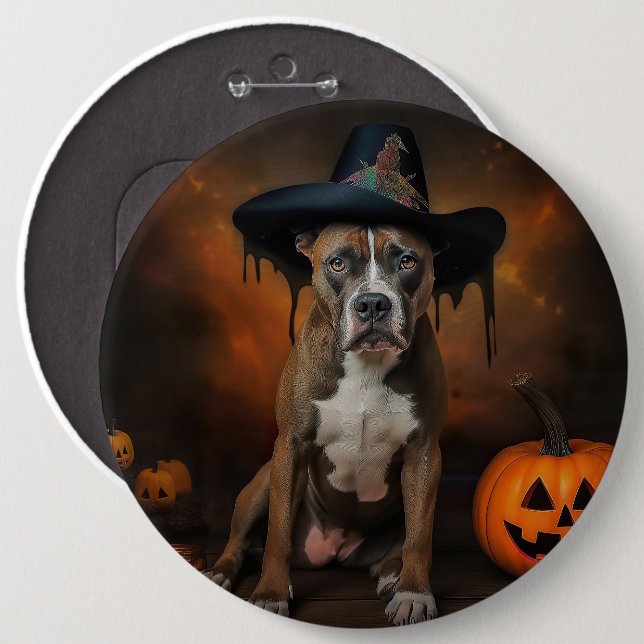 American Staffordshire Pumpkins Halloween Scary 6 Cm Round Badge (Front & Back)