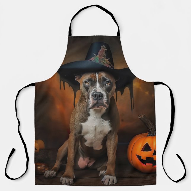 American Staffordshire Pumpkins Halloween Scary Apron (Front)